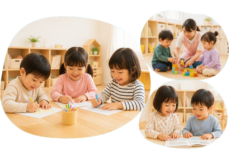 子どもたちが学習や遊びに取り組む様子