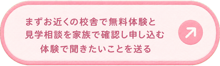 まずお近くの校舎で無料体験と見学相談を家族で確認し申し込む / 体験で聞きたいことを送る