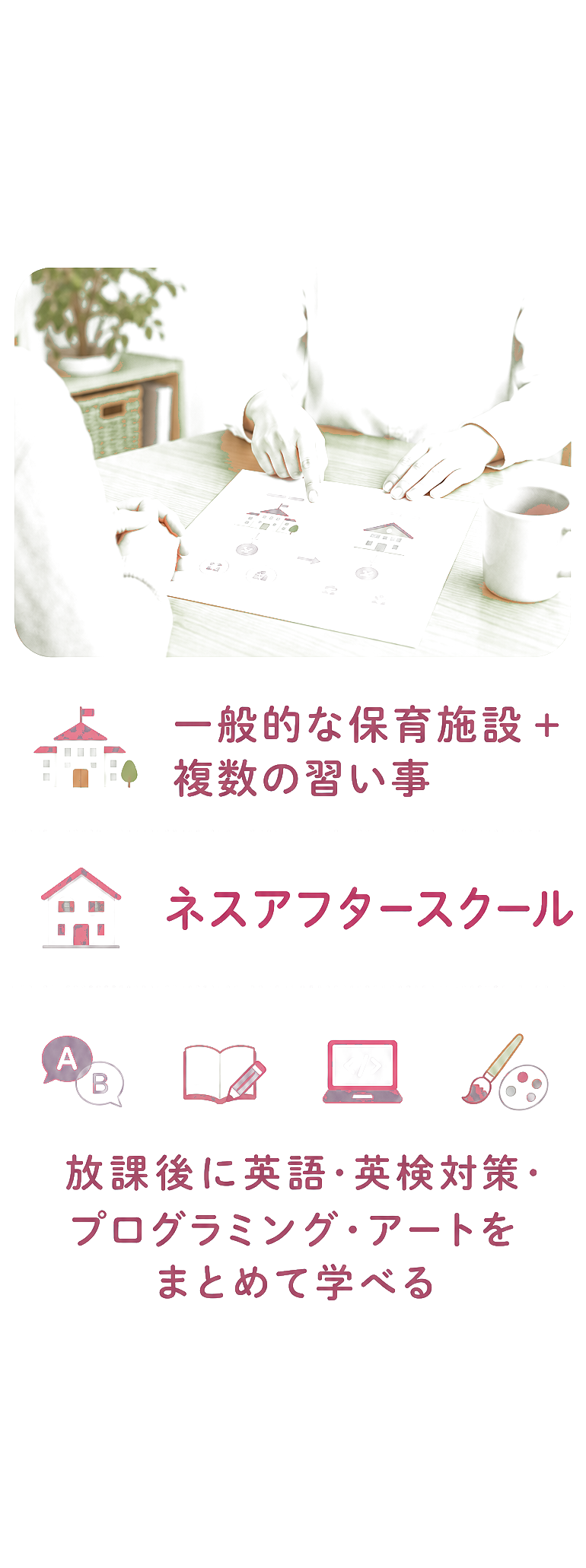 一般的な保育施設+複数の習い事 ネスアフタースクール 放課後に英語・英検対策・プログラミング・アートをまとめて学べる